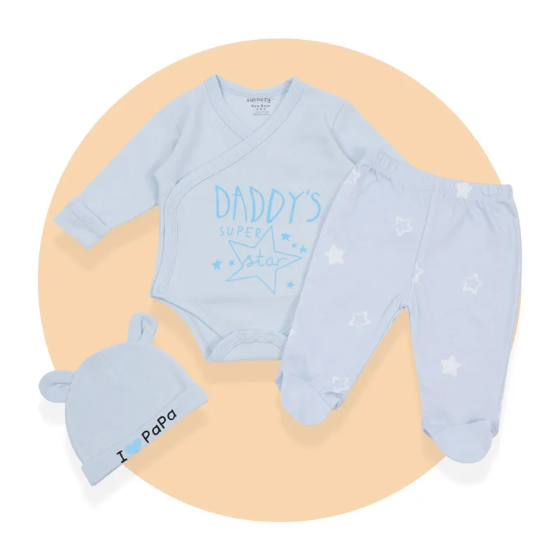 Wholesale Hot Selling long Sleeve romper  hat pants  Cotton Baby Clothes  3 Pcs Outfits Infant Clothing Set