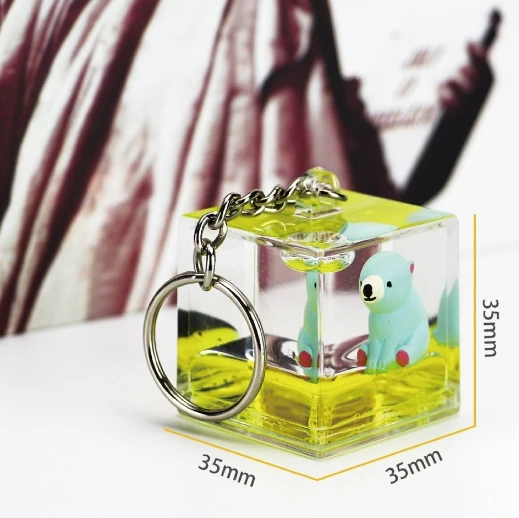 Quicksand Keychain, Cubic Acrylic Oil-filled Dual-liquid Floating, Creative Home and Bag Ornament, Christmas Gift.