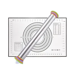 Adjustable Rolling Pin with Thickness Rings and silicone pastry baking mat set