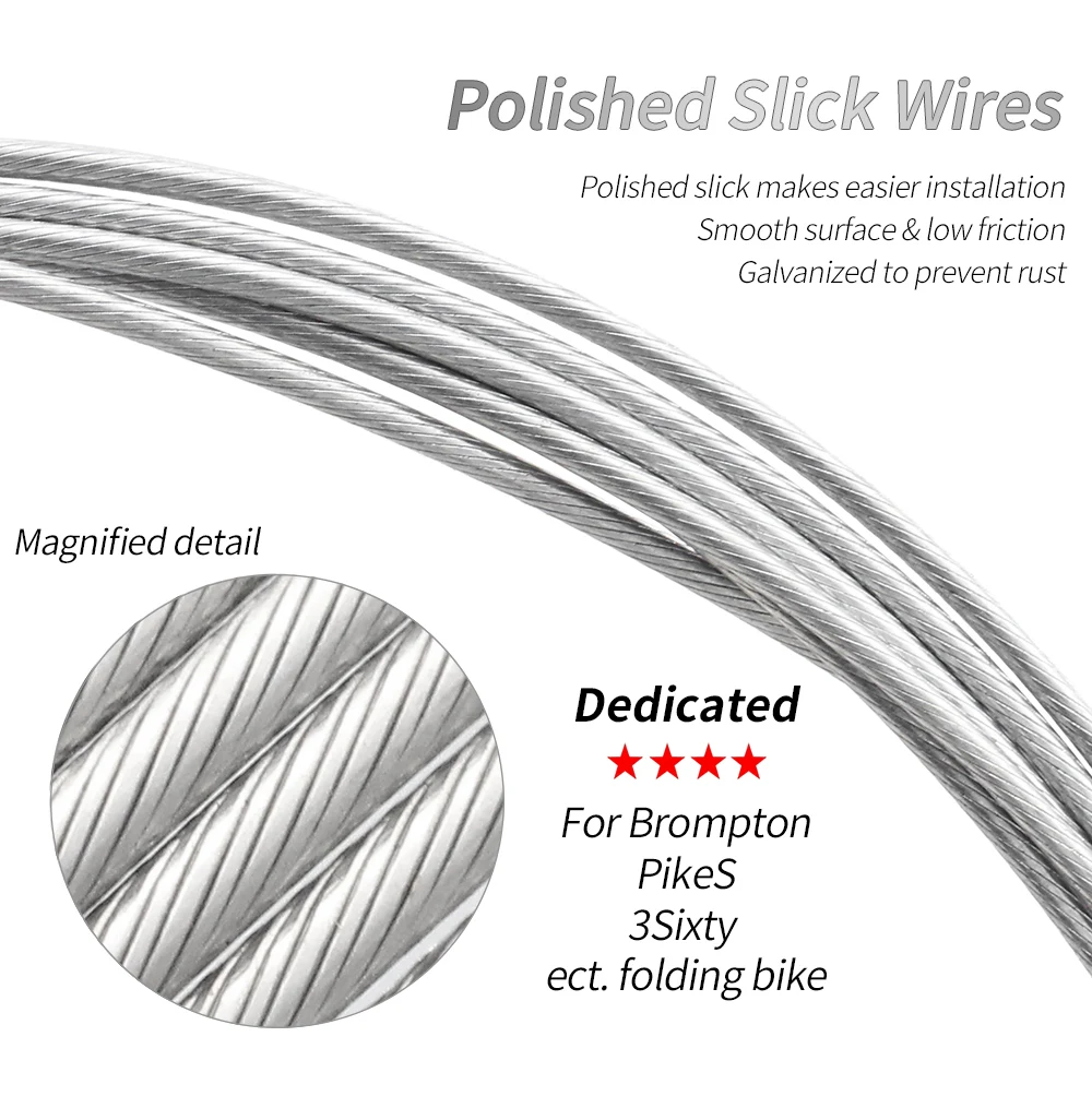 TRLREQ Zinc Derailleur Polished Slick Inner Wire of Brompton Folding Bike Shift Gear 1850mm and Pikes 3Sixty Bicycle Line