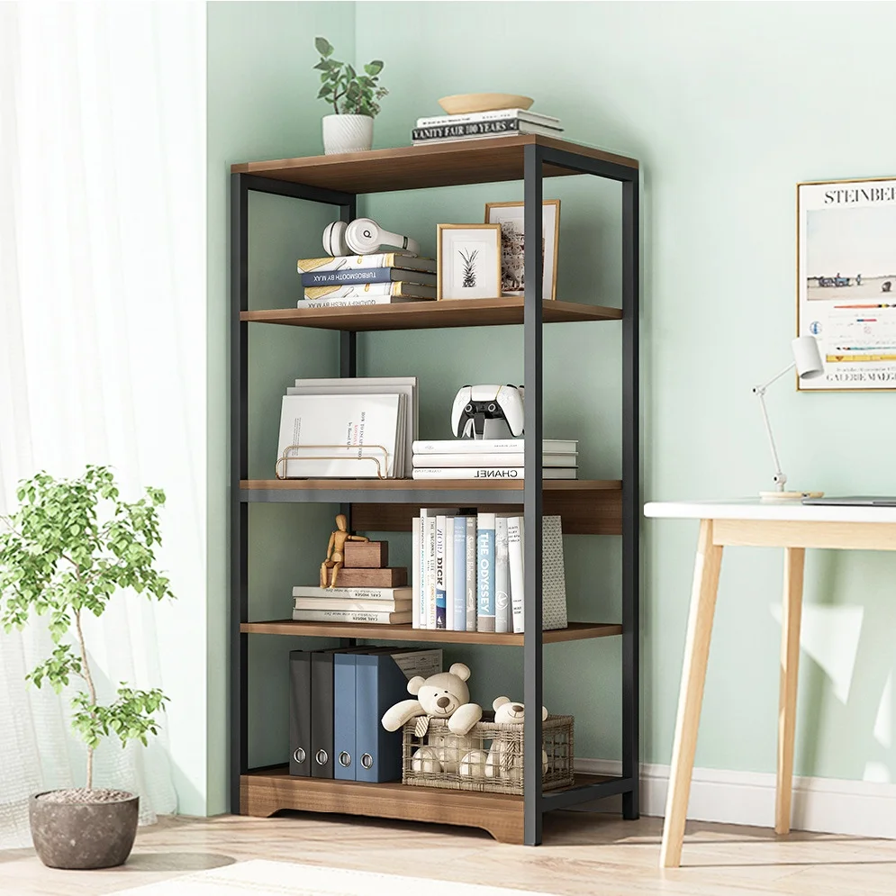 Wholesale book shelf iron bookshelf wood bookcase living room book rack bookcases black