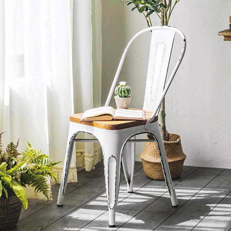 French Vintage Hotel Bistro Cafe Restaurant Dining Metal Chairs Retro Design Iron Chair For Sale