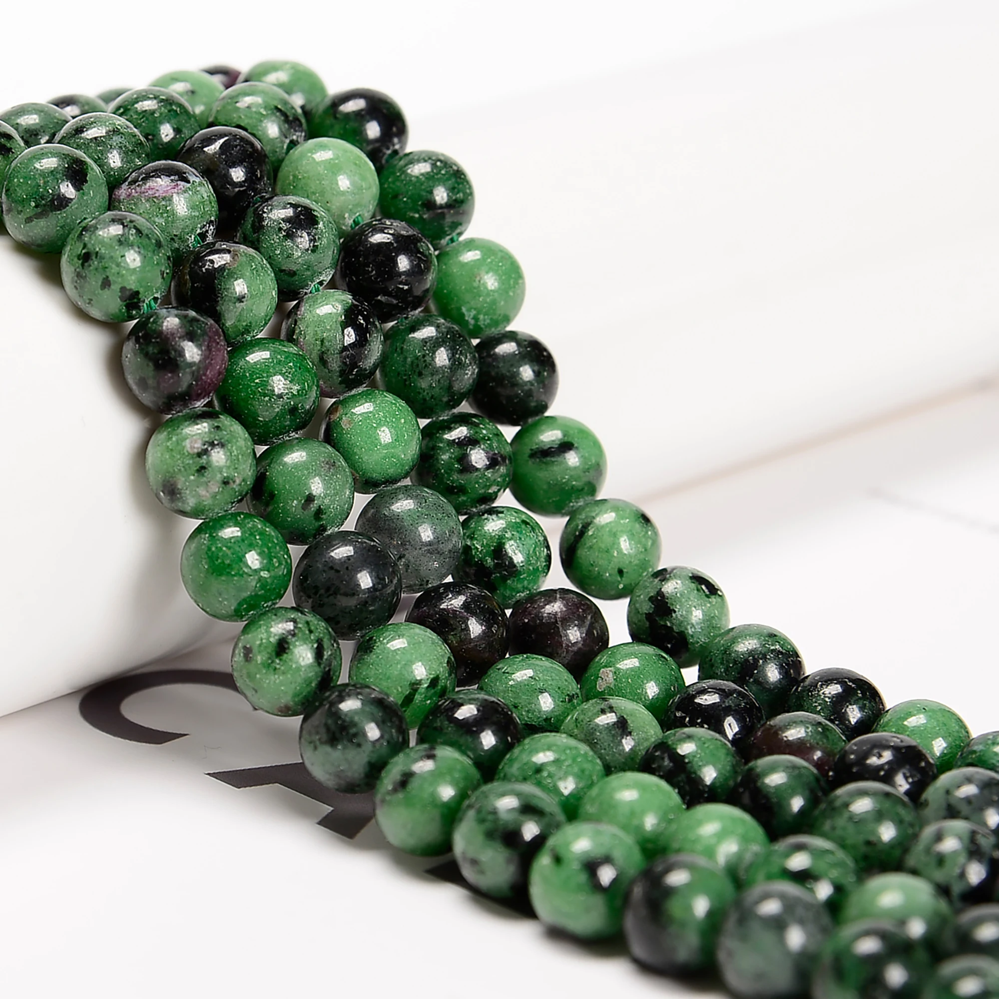 YMJ Bestseller Price Large Size 4mm 6mm 8mm 10mm 12mm Natural Green Ruby Zoisite Stone  Beads for Jewelry Bracelet Making DIY