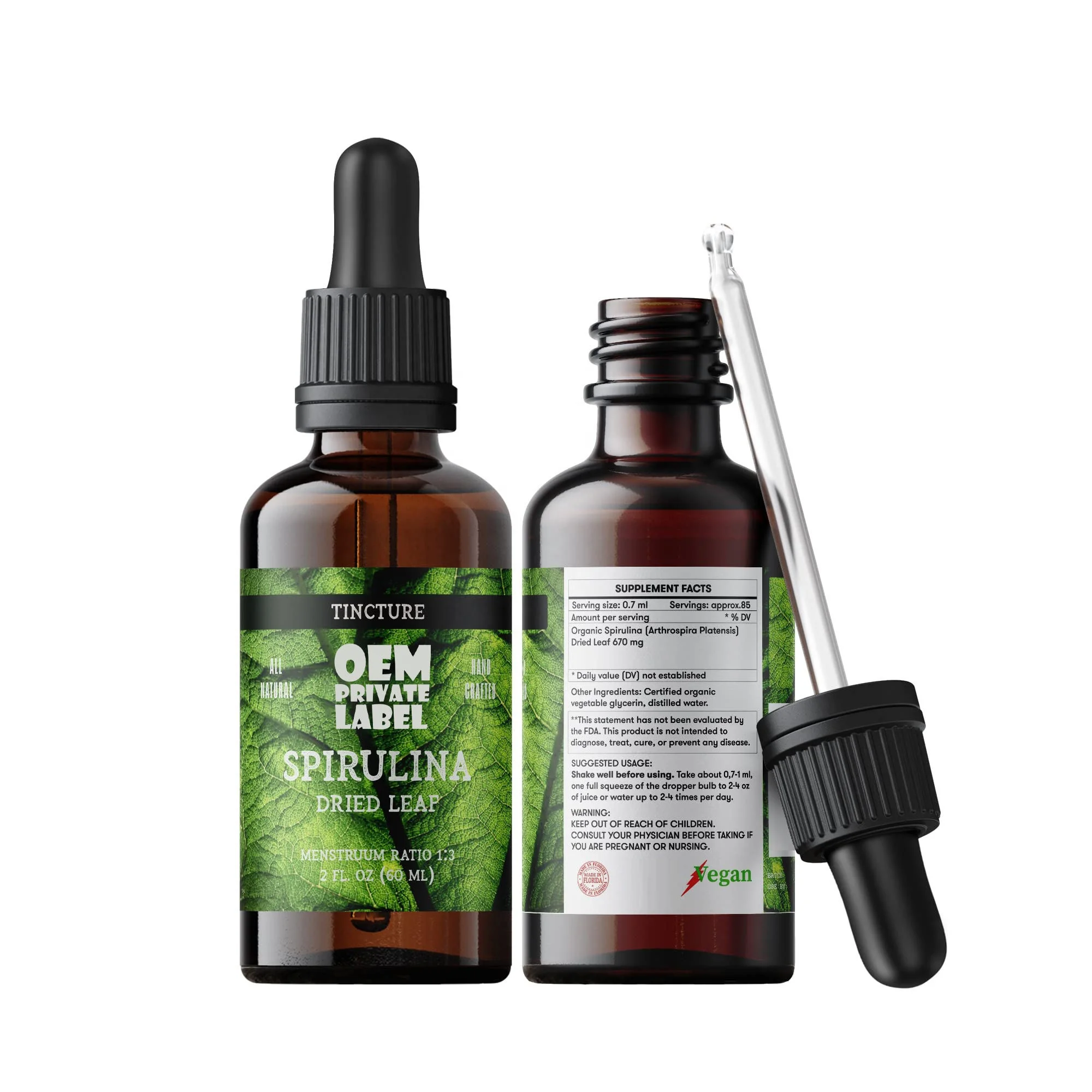 Supports Immune System Heart Cells and Energy Organic Spirulina Tincture Drops Pure Spirulina 500 mg Vegan