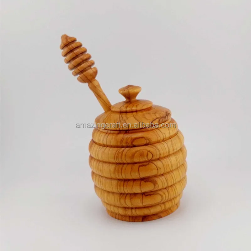 Solid Wood Carved Cutout Jar Container Food Pot with Oil Treatment Customized Size Wholesale