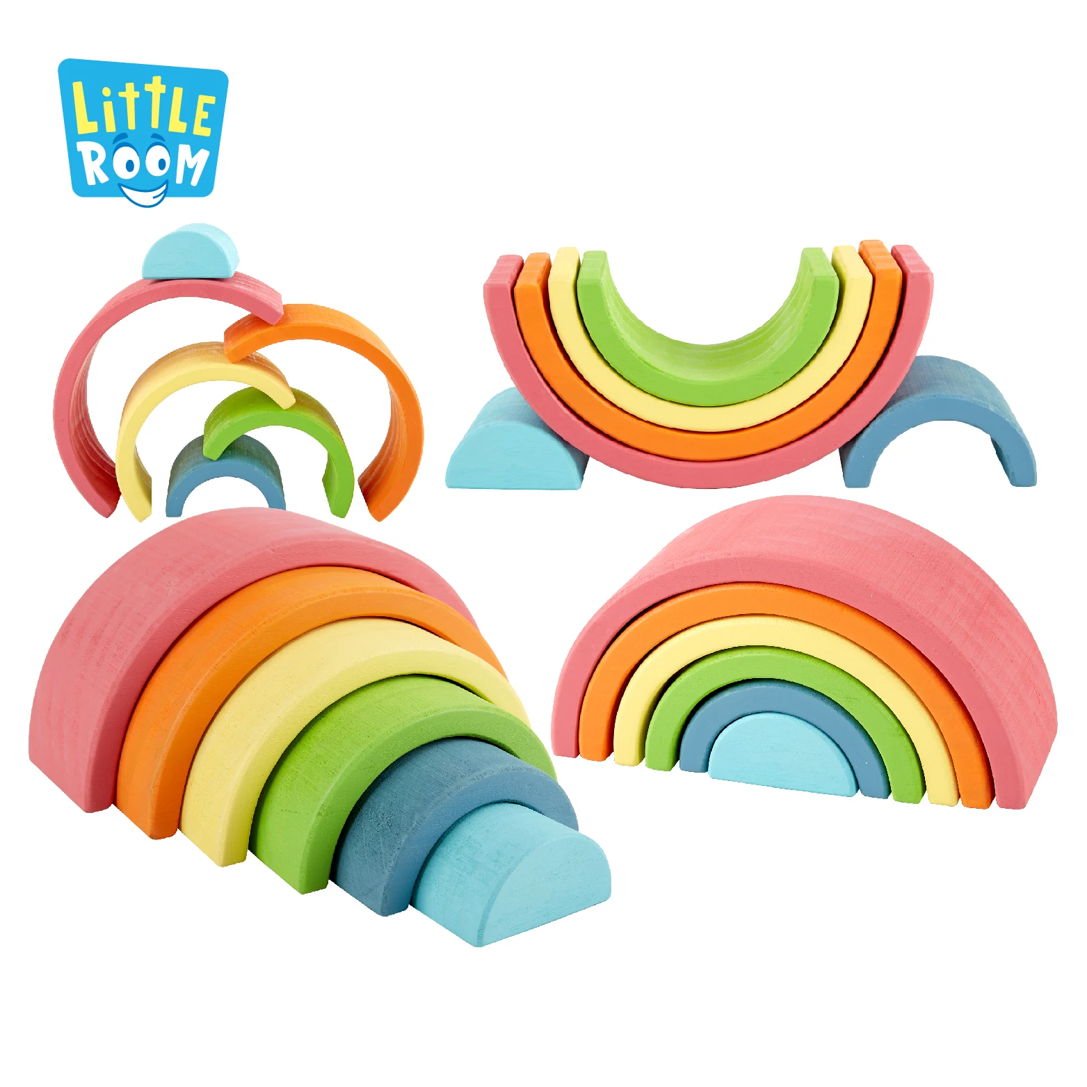 6pcs Wooden Pastel Blocks Montessori Wooden Rainbow Stacking Learning Toys for Kids