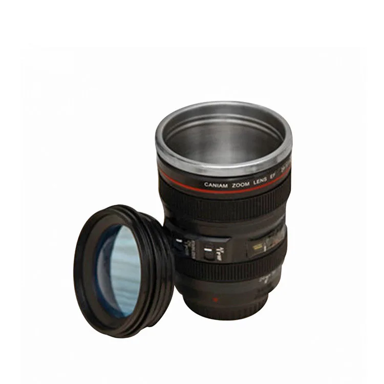 New creative 400ml leakproof double wall vacuum thermos car tumbler cup stainless steel insulated travel camera lens coffee mug