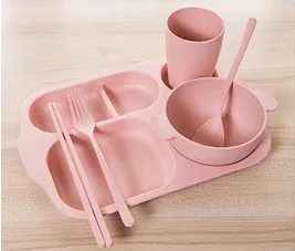 Corporate Promotional Gift Set Custom Wheat Straw 6Pcs Dinner Sets Promotional Business Gifts