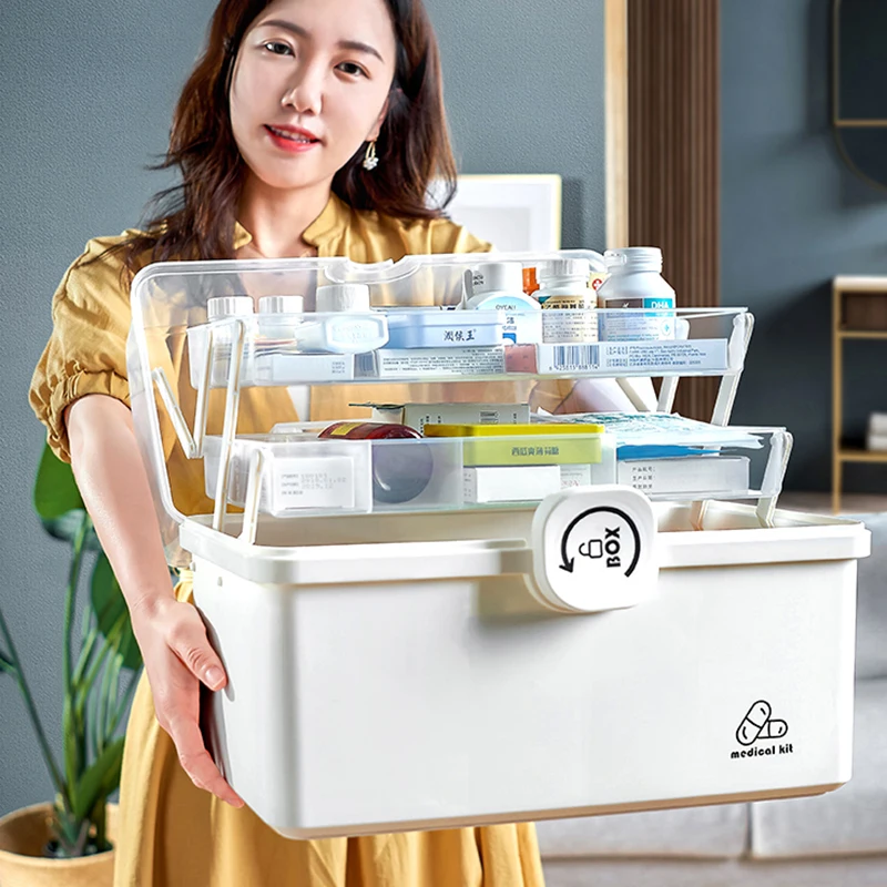 Large Multifunction Multi-layer Plastic Medical Storage Case First Aid Kit Medicine Box With Handle