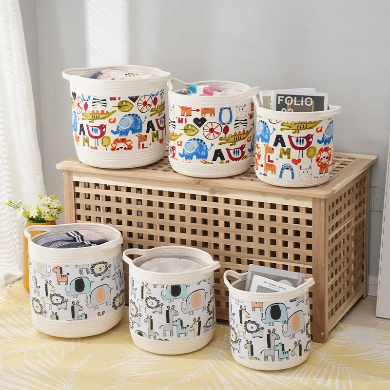 Fabric storage basket Fabric storage basket Cotton cord foldable storage bucket embroidery pattern