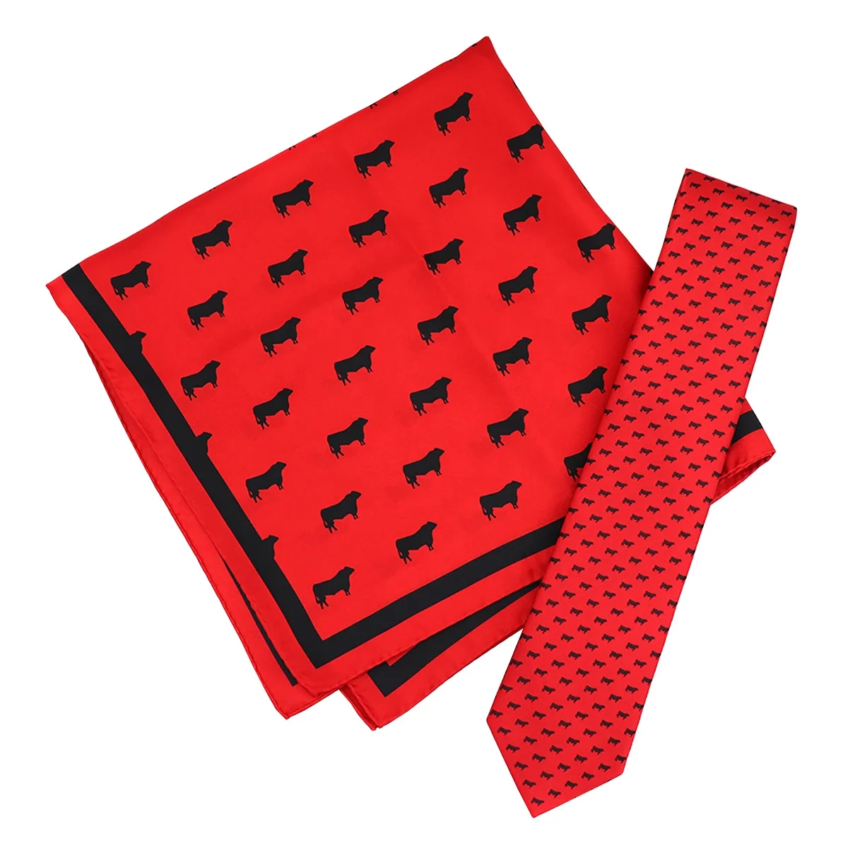 Women Hair Head Wrap Square 90*90 Custom Printing Animal Cattle 100% Silk Hand Rolled Association Red Black Corporate Tie Scarf