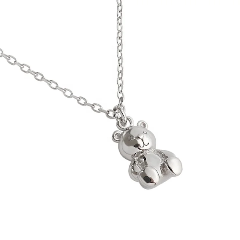 ICEBELA Fine Jewelry Women Wholesale 925 Sterling Silver Love Teddy Bear Charm Pendant Necklaces Gift for Girls