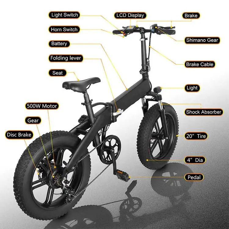 Eu Warehouse 500w 20 Inch Fat Tire Folding Electric Bike Foldable Ebike Electric Bicycle Bicicleta Eletrica Bicicletta/Elettrica