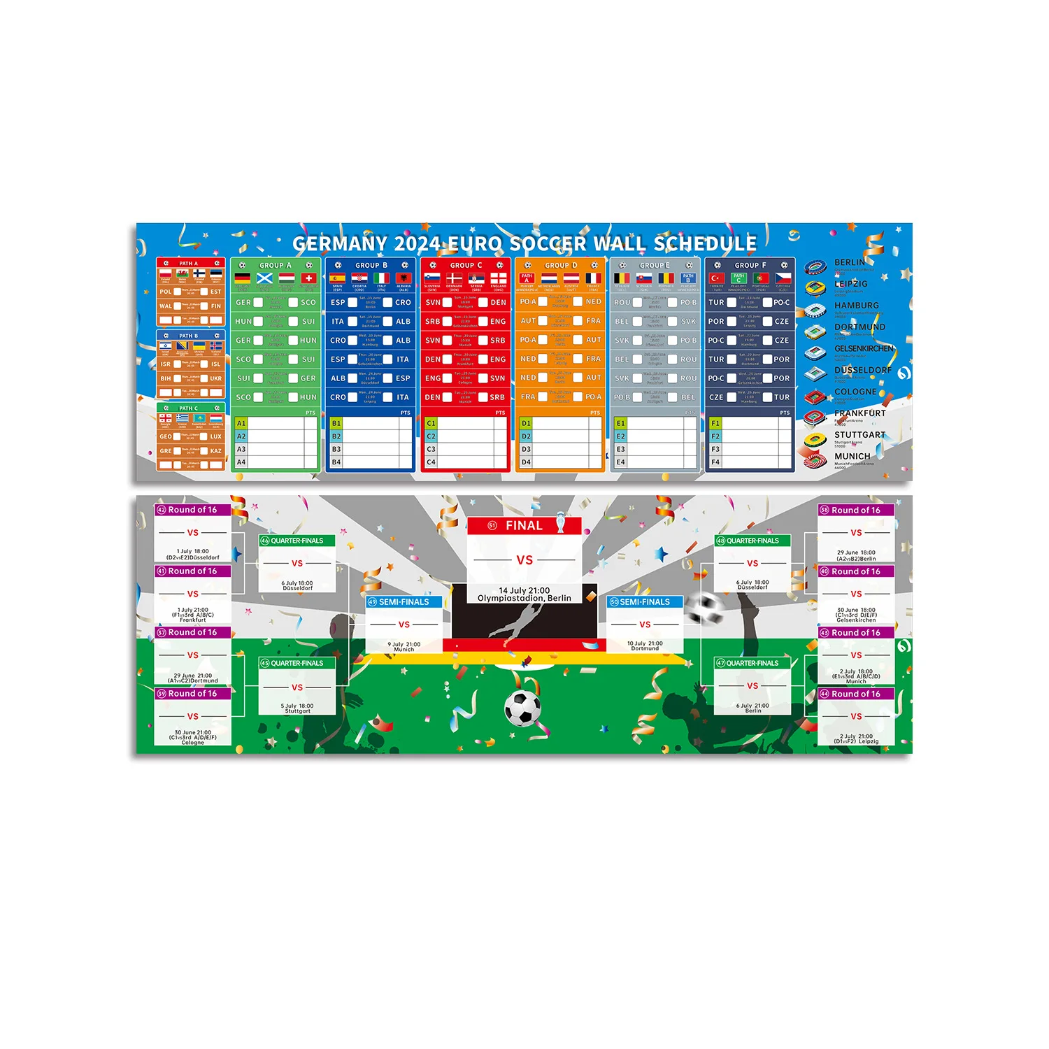Germany Euro 2024 football wall chart schedule Poster Home office calendar Bar decor Germany  EURO Football SOCCER WALL SCHEDULE