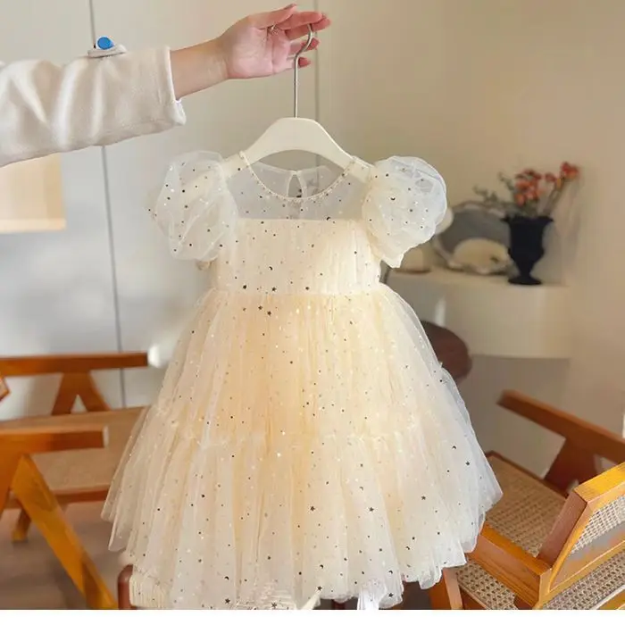 2024 Summer New Korean Baby High-grade Mesh Bubble Sleeve Skirt Girls Kids Dress Girls Dresses