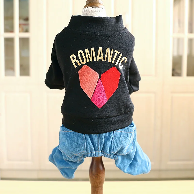 Pet dog cat Diamond heart four-legged trousers jeans Romantic logo Pet clothing simple free
