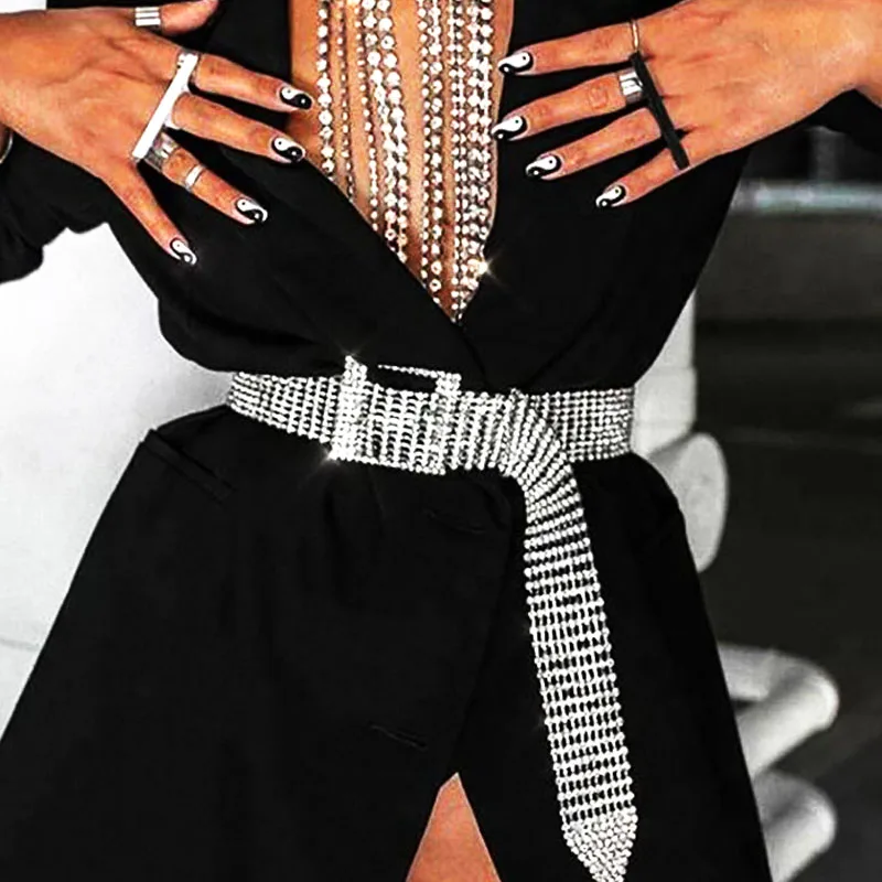 Роскошный женский пояс-цепочка со стразами, яркий широкий пояс для невесты со стразами, длинный пояс-цепочка со стразами