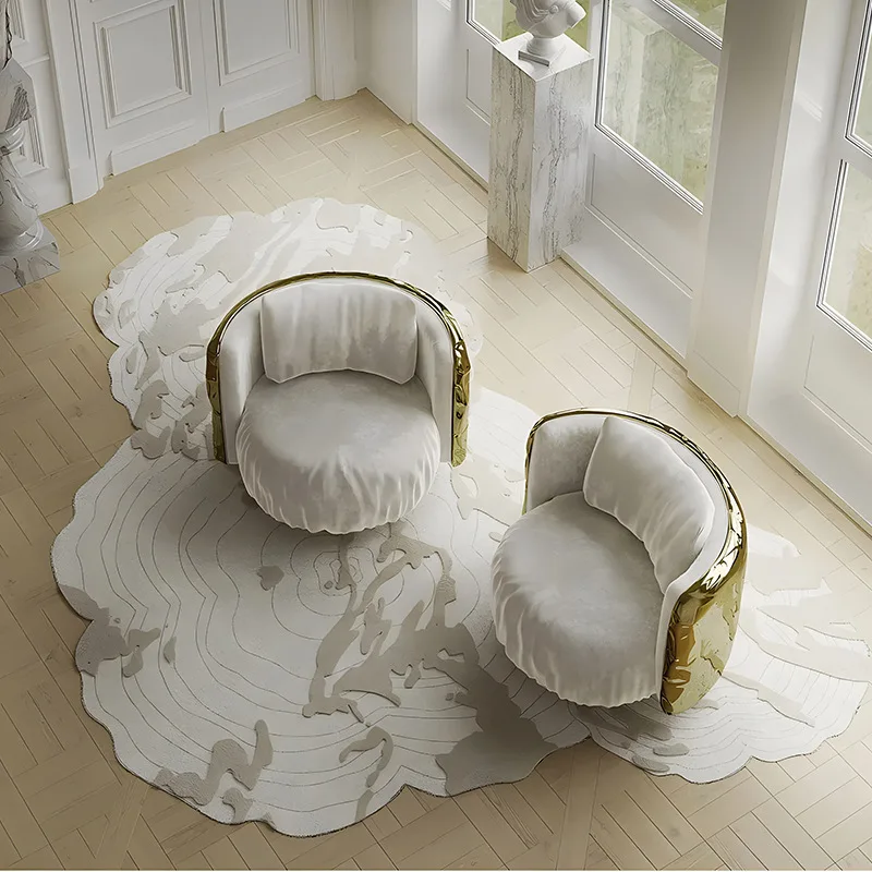 Luxury Living Room Leisure Chair Golden Polish Brass Accent Chair Genuine Leather Armchair For Hotel Home