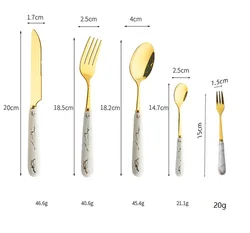Dropshipping Decorated Ceramic Handled Stainless Steel Flatware Gilded Hand Grip Cutlery Set Spoons Forks Knives for Restaurant