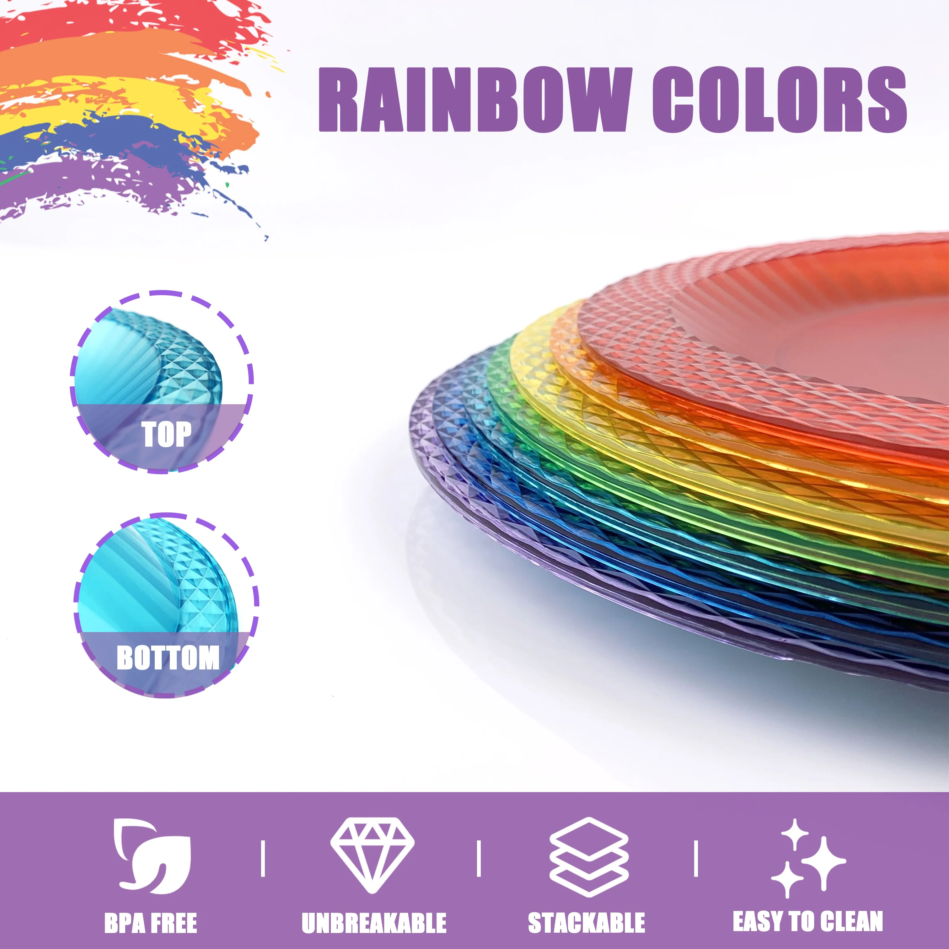 New fashion customized design rainbow color 8.8 in. plastic dinner plate indoor and