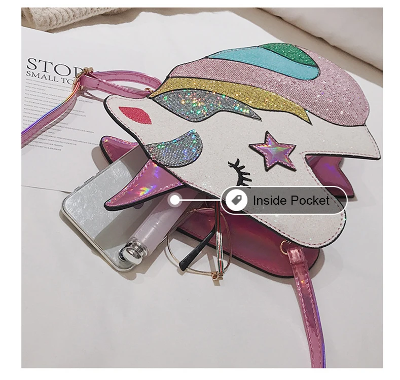 3D Glitter Unicorn Hologram Crossbody Purse Novelty Handbag Shoulder Bag for Teens Girls Women