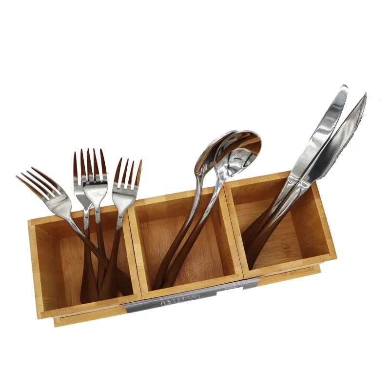Wood Cutlery Caddy, Kitchen Utensil Organizer Silverware Storage Kitchen Countertop Flatware Organizer