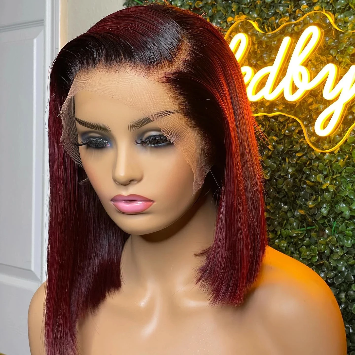 Short Bob 13x4 Lace Front Wig 1B 99J Straight Burgundy Human Hair Wig Brazilian Remy Ombre Wine Red Bleached Knots For Women