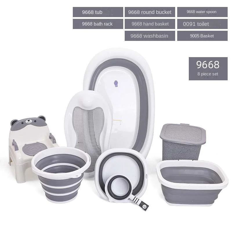 8 PCS Baby Bathtub Set Bathing Kit Bath Accessories Potty Chair Plastic Sustainable Water Bucket Potty Basket Rack for Bathroom