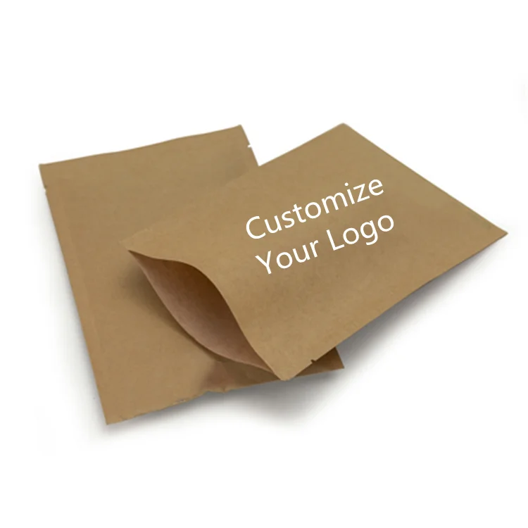 100% Biodegradable Compostable Heat Sealable Natural Kraft Paper Envelope Flat Pouches Coffee Bag Food Packaging