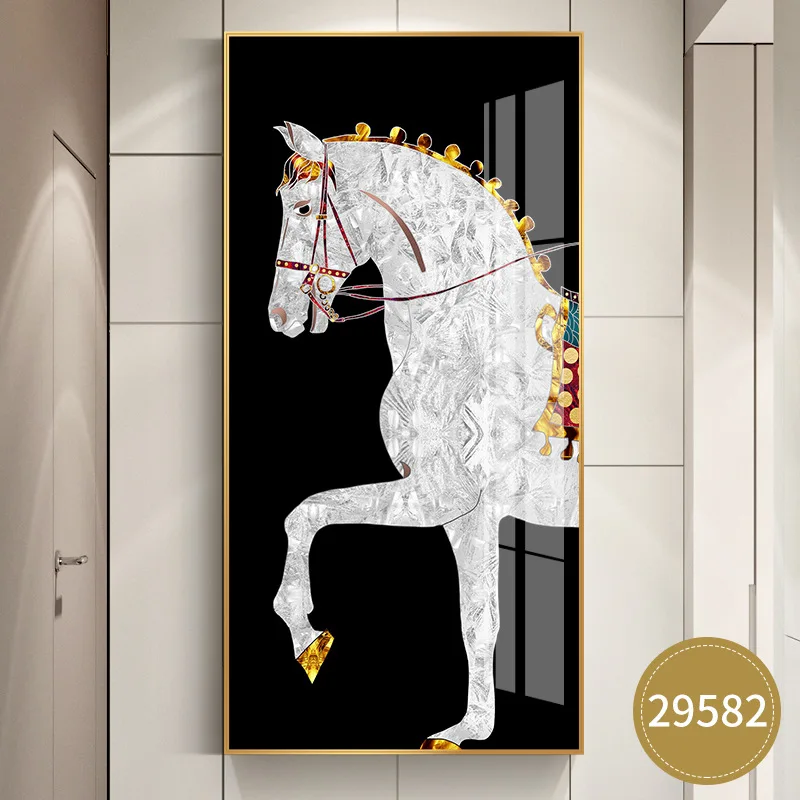 Modern Home Decor Luxury Crystal Porcelain Diamond Animal Horse artwork Wall Decoration High Quality Picture Wall Hanging