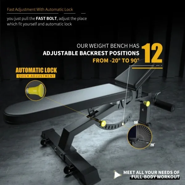 Adjustable Fitness Equipment  Gym Bench Multi-Purpose Incline Weight Bench Adjustable Strength Training Bench