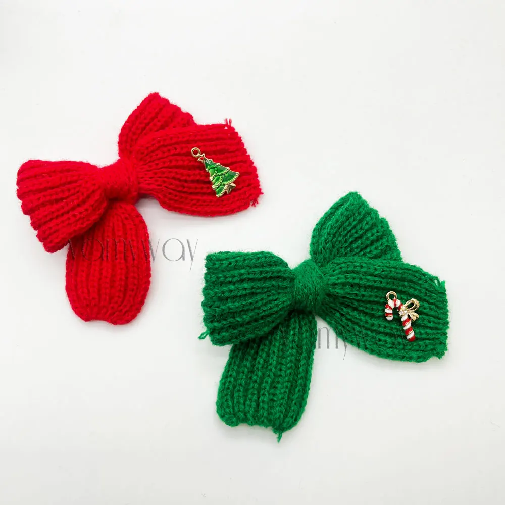 Christmas Red and Green Knitted Hair Bow with alligator clip or nylon headband christmas alloy