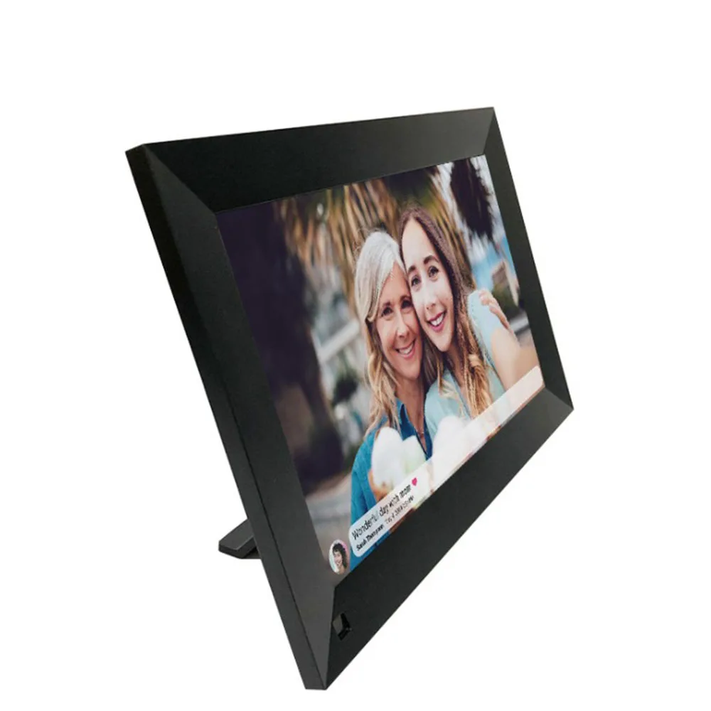 Share photos from mobile remotely auto sensor vertical horizontal display play video 10 inch WIFI wood digital photo frame