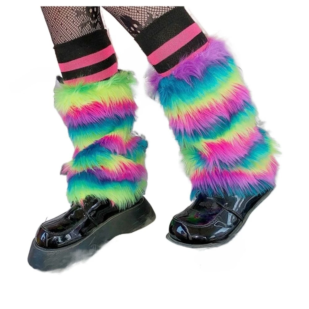 Goth White Faux Fur Leg Warmers Boot Covers Lady Cute Jk Knee-length Hipster Warm Sock Fashion Socks Furry Leg Warmers