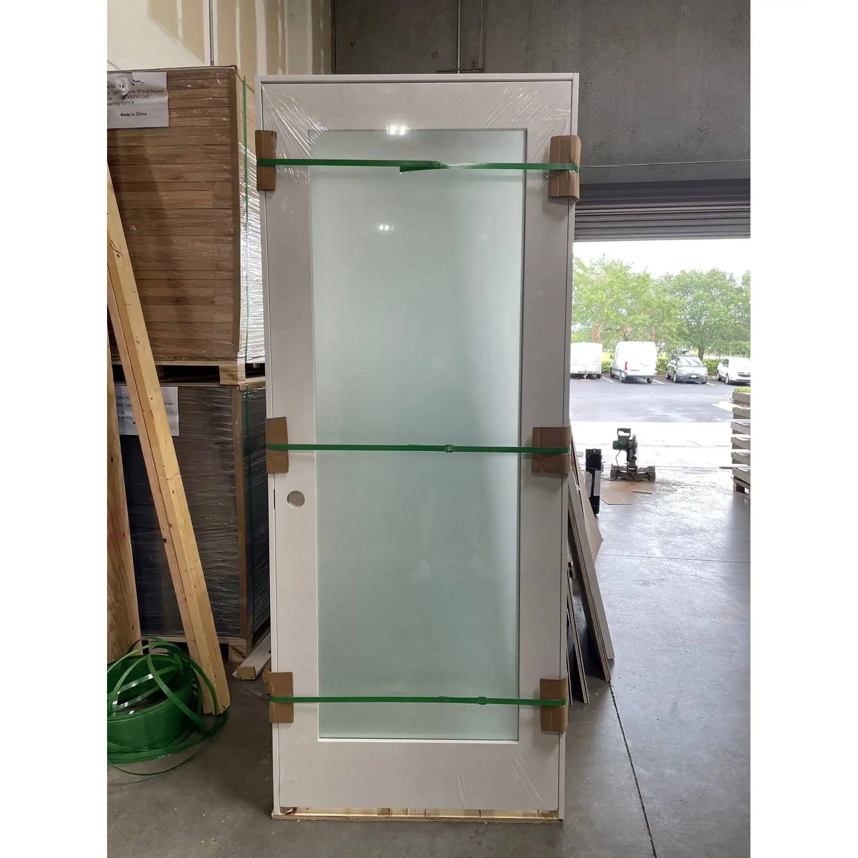 Interior Solid Wood 8ft Unfinished Shaker design Frosted Glass Pocket Sliding Doors