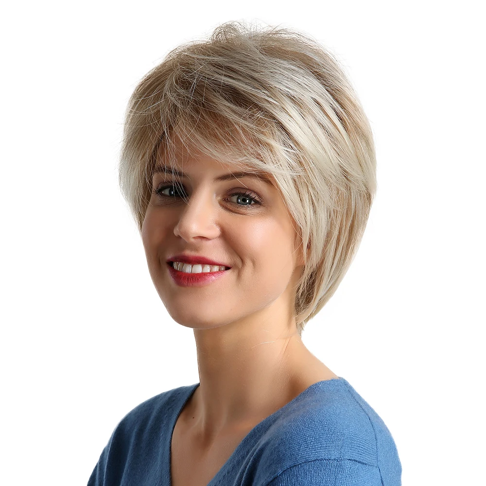 BVR short light blonde color synthetic hair fringes cheap price synthetic hair wigs