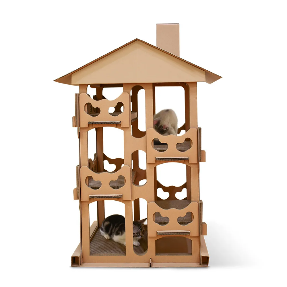 Pet cat toy big corrugated paper house climbing frame for cat jumping