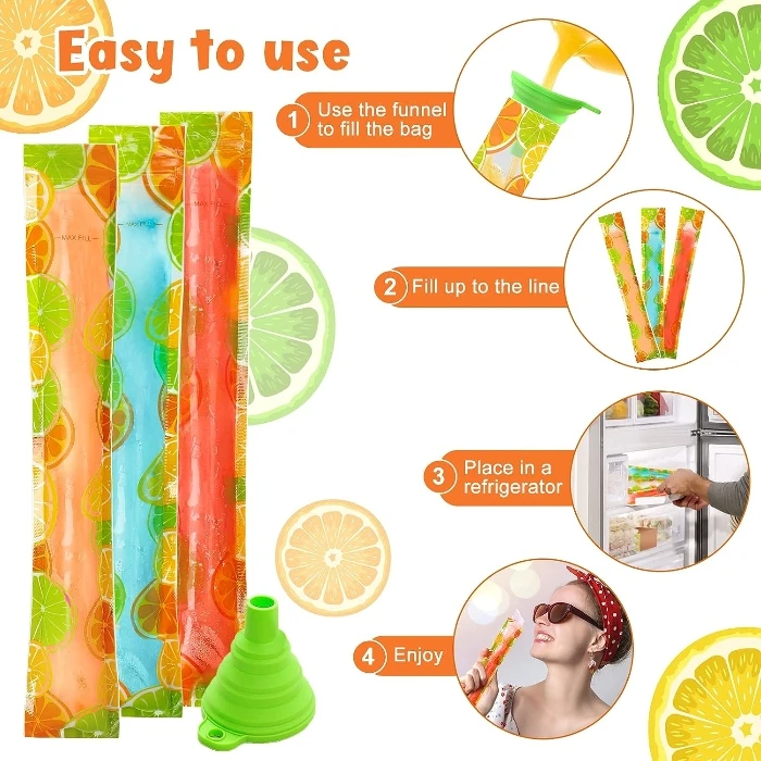 Disposable Ice Popsicle Bags Ice Pops Freeze Pop Bags With Zip Seals  Fruit Juice Plastic Soft Tube Bag for Ice Pop