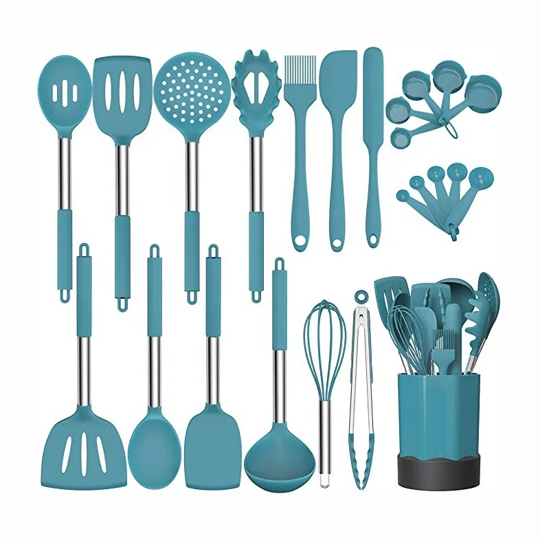 Custom Selling 24 Pcs Silicone Kitchen Accessories Kitchenware Cooking Tools Kitchen Utensils Set With Storage Holder