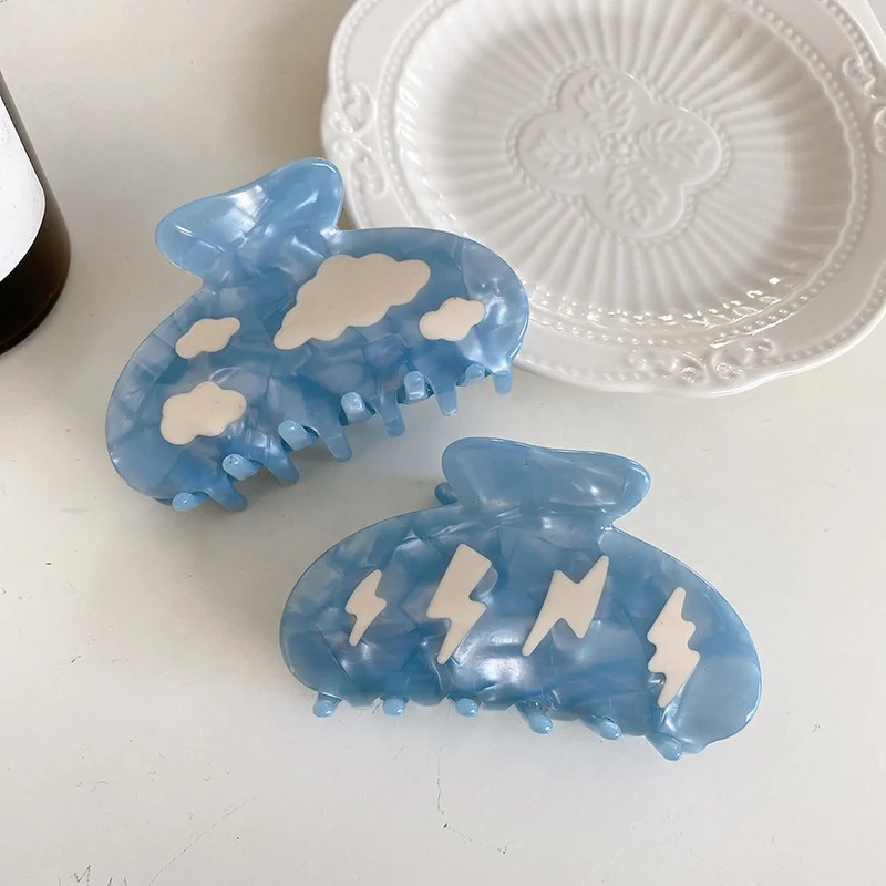 Wholesale new color matching hair claw clip cloud acetate blue hair claw lightning hair claw for girls
