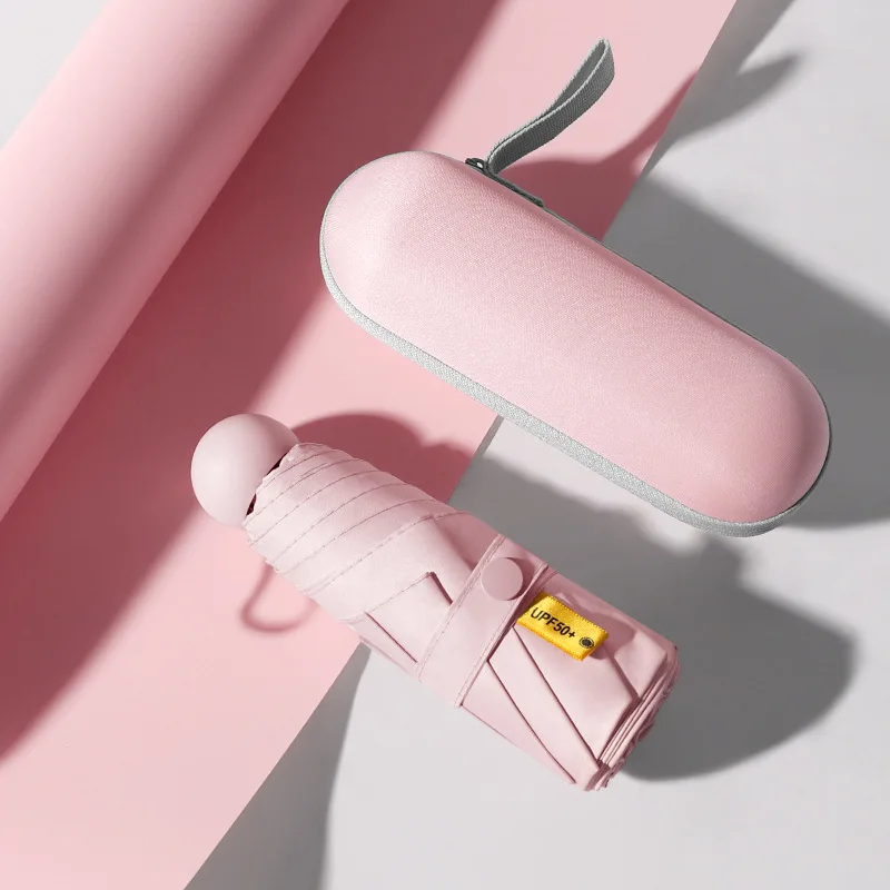 New Design Five Folded Mini Sun Rain Pocket Folding Umbrella Business Gifts Hard Box UV Protection Pill Umbrella