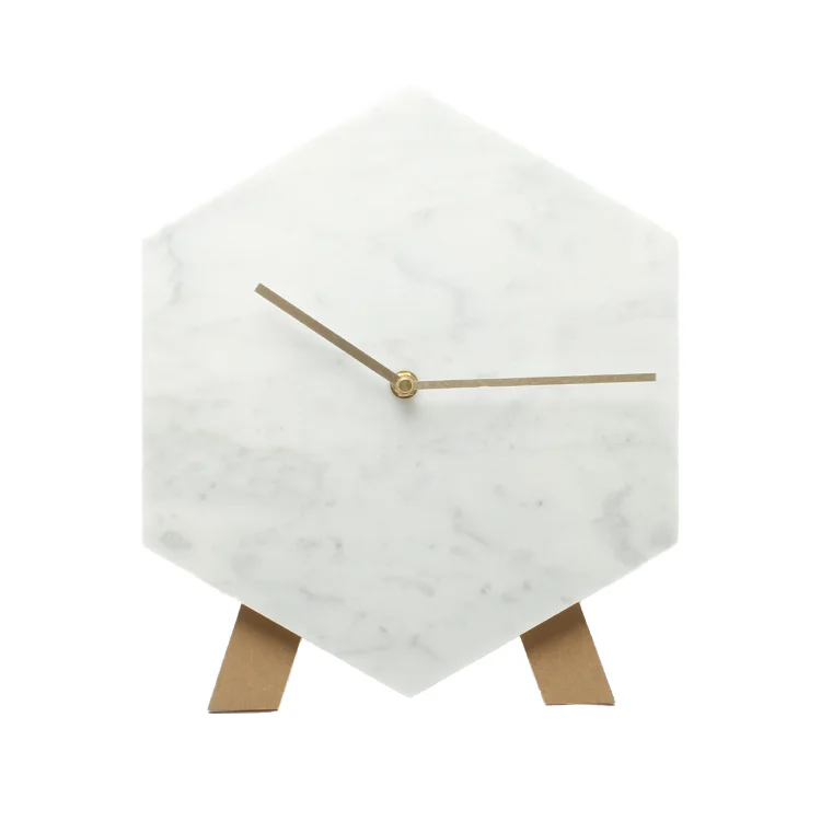 Luxury House Decorative  Hexagon Stone Marble Wall Clock