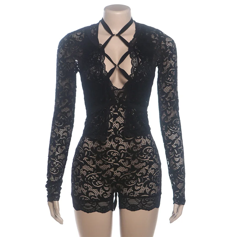 Europe and the United States 2024 summer new sexy hollow-cut lace-up top high-waist tight-fitting hip shorts set