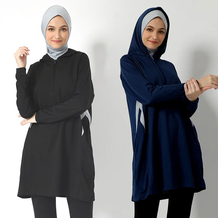 Fashion Long Sleeve 1/3 Zipper Long Hoodies Sweatshirt Tops Islamic Arab Modest Sportswear Hoodies for Muslim Women