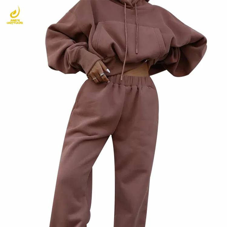 Осенне-зимний джоггерный джемпер, флисовый, на заказ, для тренировок, Бархатный комплект из 2 предметов для женщин, укороченный топ, Толстовка Оверсайз, Женский хлопковый свитшот