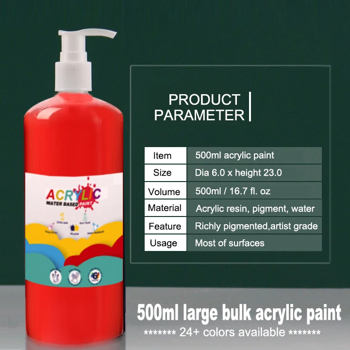 500ml Large Volume Rich Pigmented Thick Acrylic Paint Set For Kid Canvas Wood Ceramic Painting