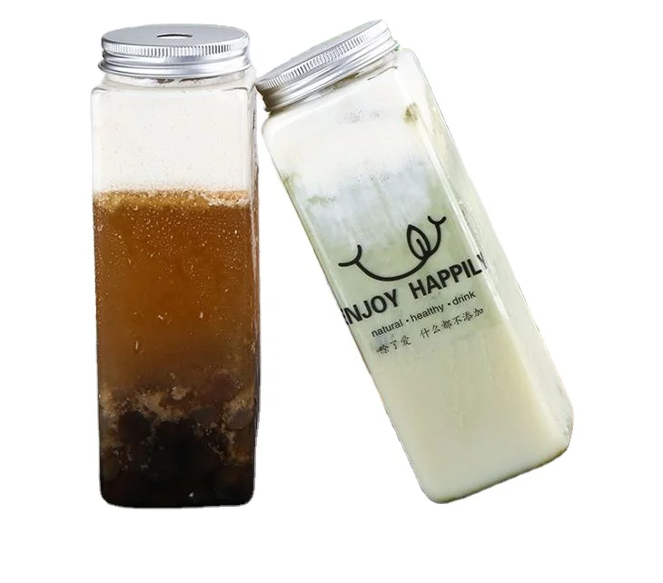 500ml Square Plastic drinking bottles PET beverages bottle jar containers for milk tea shop