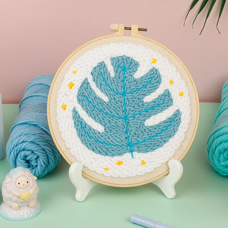 Diy Leaf Latch Hook Kits For Kids Beginner, Rug Hooking Crafts Knitting Embroidery Kit Punch Needle Starter Kit With Punch