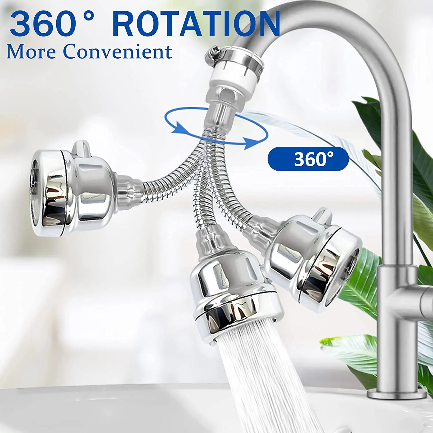 FAPULLY 360 Degree Rotatable Head Extender Sink Faucet Filter Sprayer Adapter Anti-splash Tap Nozzles Stainless Steel Kitchen