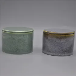 unique design reactive glaze rustic style empty ceramic candle vessel antique bulk candle jars with lid